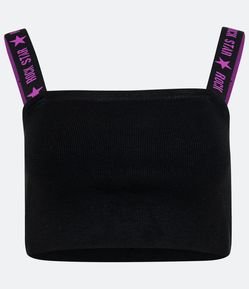 Blusa Cropped de Alça em Viscose com Estampa Rock Star nas Alças