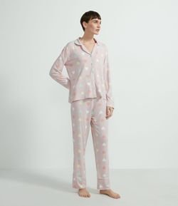 Pijama Americano Blusa Manga Longa e Calça Estampa Corações