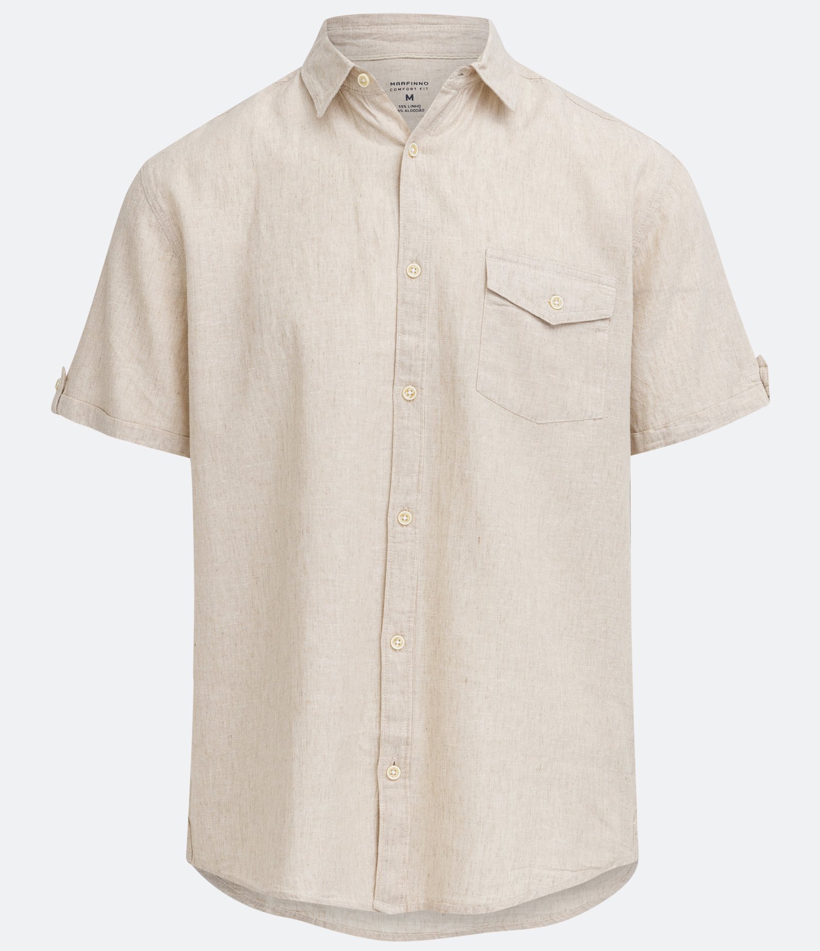 Camisa Comfort em Linho com Bolso e Dobra na Manga 5
