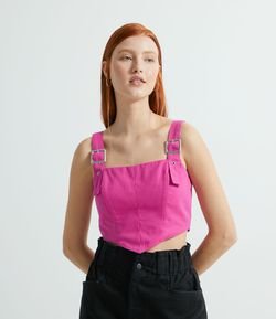 Blusa Cropped em Algodão com Fivela nas Alças