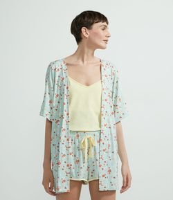 Pijama Blusa de Alcinha Robe e Short Estampa Floral