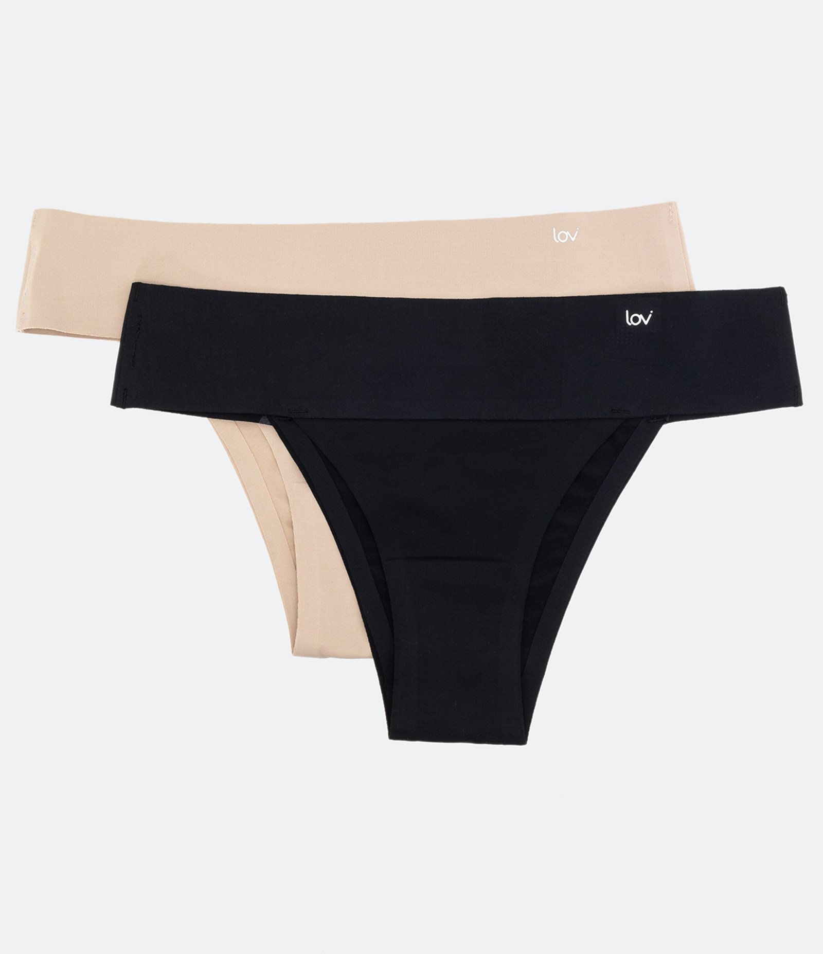 Kit com 2 Calcinhas Biquíni com Cós Largo Preto/Bege 1