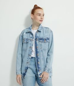 Jaqueta Alongada em Jeans com Puídos