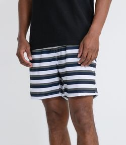 Bermuda de Banho em Microfibra com Cós Elástico e Estampa Listrada