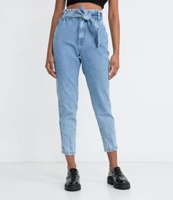 Calça Clochard Jeans com Elástico no Cós e Cinto Faixa