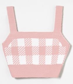 Blusa Regata Cropped em Tricô Xadrez