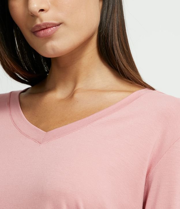 Pijama Blusa Manga Larga y Pantalón con Estampa de Flores en Viscolycra Rosado 4