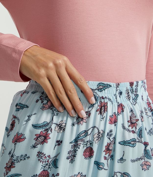 Pijama Blusa Manga Larga y Pantalón con Estampa de Flores en Viscolycra Rosado 5