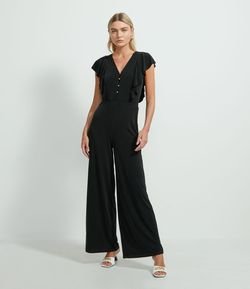 Macacão Longo Sem Mangas com Babados e Botões