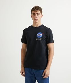Camiseta Manga Curta em Algodão Estampa Frente e Costas NASA