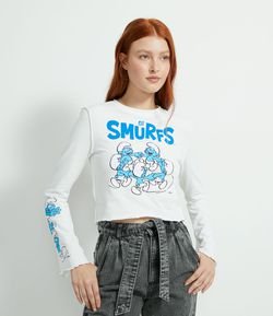 Blusa Manga Longa em Algodão Estampa Smurfs