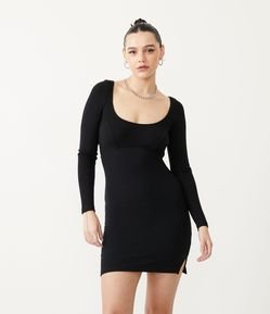 Vestido Curto em Ribana com Decote U