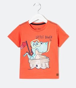 Camiseta Infantil Estampa Dino Mergulahdor  - Tam 1 a 5 anos