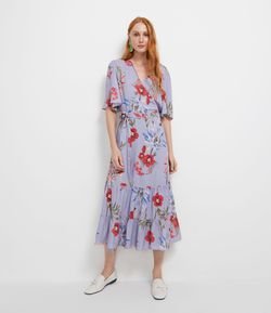 Vestido Midi em Viscose Transpassado Estampa Floral