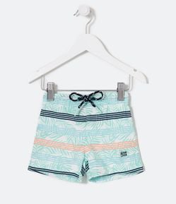 Bermuda de Banho Infantil em Microfibra com Estampas de Listras e Folhagens - Tam 0 a 18 meses