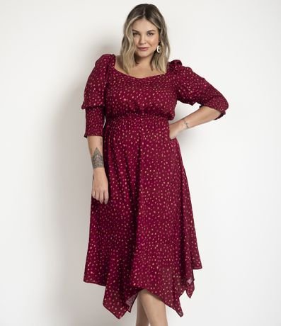 Vestido Midi em Viscose com Estampa Poá e Lastex nas Mangas Curve & Plus Size Menor preço em Vestido Midi em Viscose com Estampa Poá e Lastex nas Mangas Curve & Plus Size