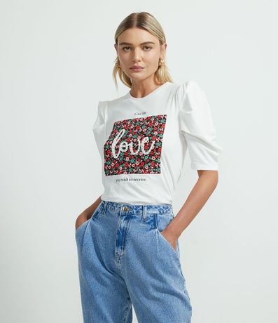Blusa Manga Bufante em Algodão Estampa Floral Love Menor preço em Blusa Manga Bufante em Algodão Estampa Floral Love