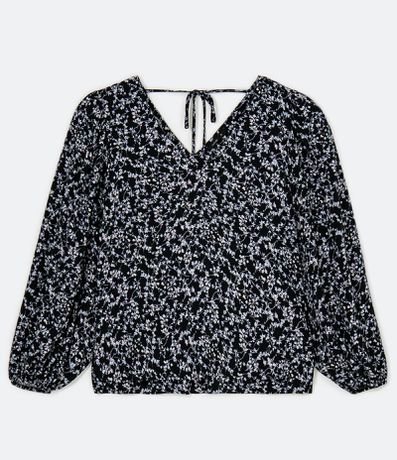 Blusa Manga Bufante em Crepe Estampa Floral com Amarração Menor preço em Blusa Manga Bufante em Crepe Estampa Floral com Amarração