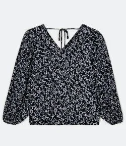 Blusa Manga Bufante em Crepe Estampa Floral com Amarração
