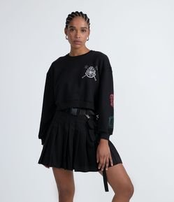 Blusão Fechado Cropped em Moletom com Estampa Harry Potter