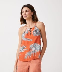 Blusa em Viscose com Estampa de Folhagem