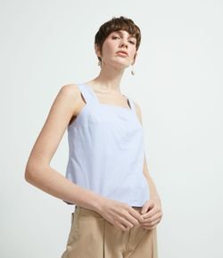 Blusa Regata em Algodão Estampa Listras e Decote Quadrado