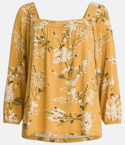 Blusa em Viscose com Decote Quadrado e Estampa Floral