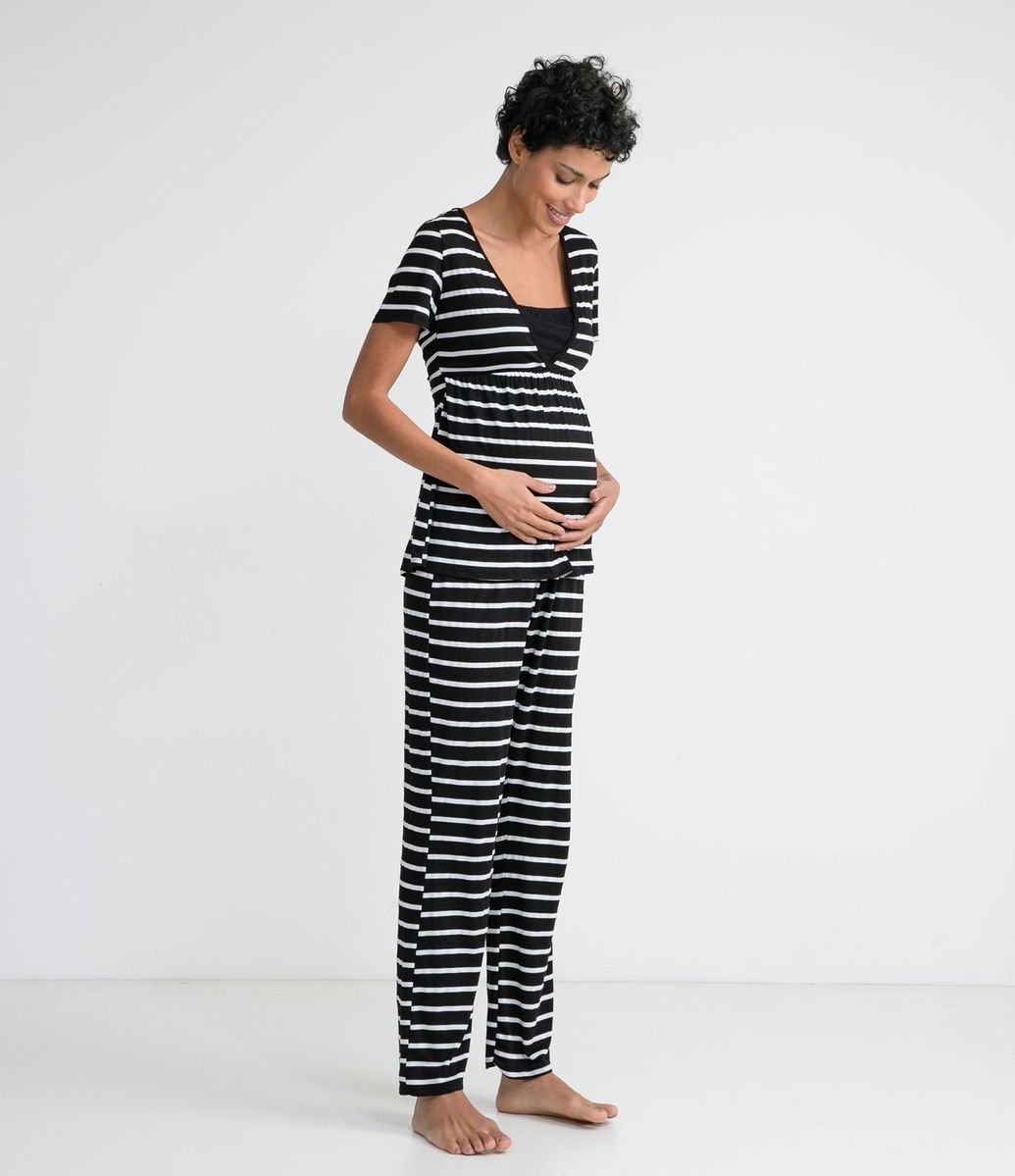 Menor preço em Pijama em Viscolycra Listrada com Blusa Manga Curta e Calça Maternity
