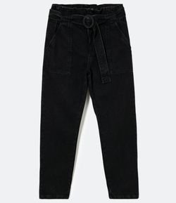 Calça Clochard Jeans com Cinto Faixa e Fivela Forrada
