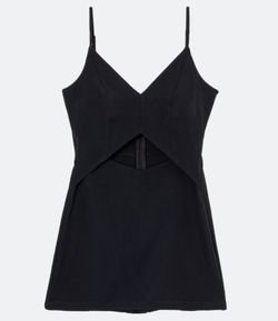 Macaquinho Short Saia Alça Fina em Crepe com Abertura Frontal