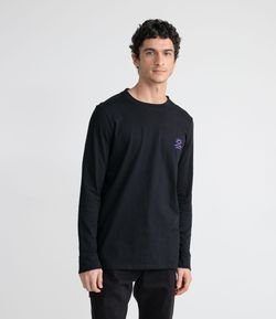 Camiseta Manga Longa em Algodão Estampa Sol e Onda