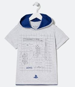 Camiseta Infantil com Capuz Playstation - Tam 5 a 14 anos