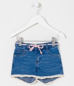 Short Infantil em Jeans com Cintinho e Renda - Tam 1 a 5 anos