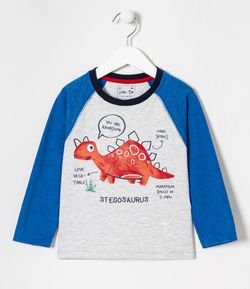Camiseta Infantil Manga Raglan Estampa Dino - Tam 1 a 5 anos