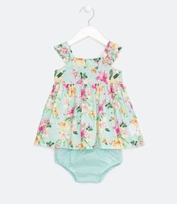 Vestido Infantil em Viscose Estampa Floral com Calcinha - Tam 0 a 18 meses