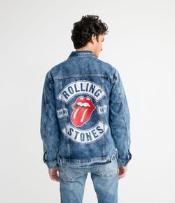 Jaqueta Jeans Trucker Estampa Rolling Stones