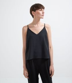 Blusa com Decote V em Crepe com Alça Fina Regulável