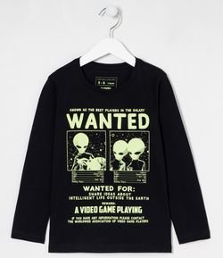 Camiseta Infantil em Algodão Estampa Aliens  com Efeito no Escuro - Tam 5 a 14 anos