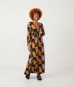 Vestido New Midi em Viscose com Decote V e Estampa Floral