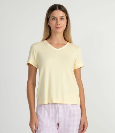 Blusa de Pijama em Viscolycra com Manga Curta e Detalhes Contrastantes  Amarelo - Renner