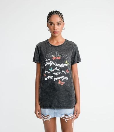 Blusa Alongada em Algodão Marmorizado com Estampa de Borboletas Menor preço em Blusa Alongada em Algodão Marmorizado com Estampa de Borboletas