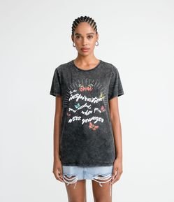 Blusa Alongada em Algodão Marmorizado com Estampa de Borboletas