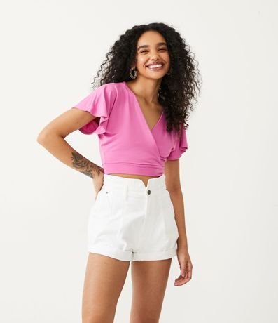 Blusa Curta em Crepe com Decote V Transpassado Menor preço em Blusa Curta em Crepe com Decote V Transpassado