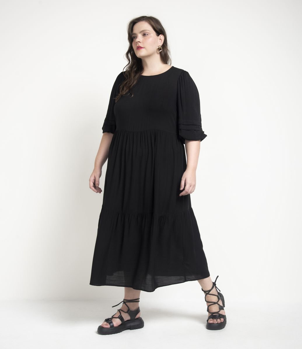 Vestido Midi em Viscose com Babados Curve & Plus Size Menor preço em Vestido Midi em Viscose com Babados Curve & Plus Size