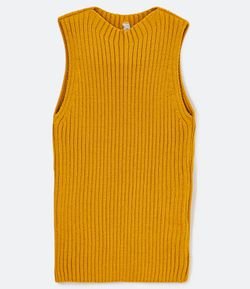 Blusa sem Manga em Tricô Canelado com Gola Halter