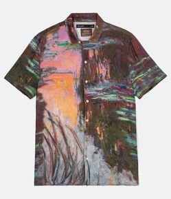 Camisa Manga Curta em Viscose com Estampa Monet Water Lillies