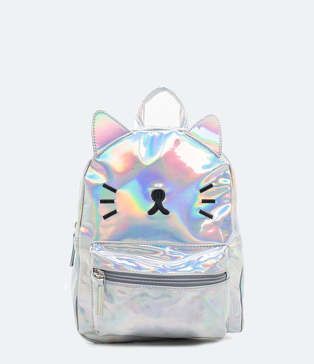 Mini Mochila Infantil Com Orelhas de Gatinho Nylon - Lilás