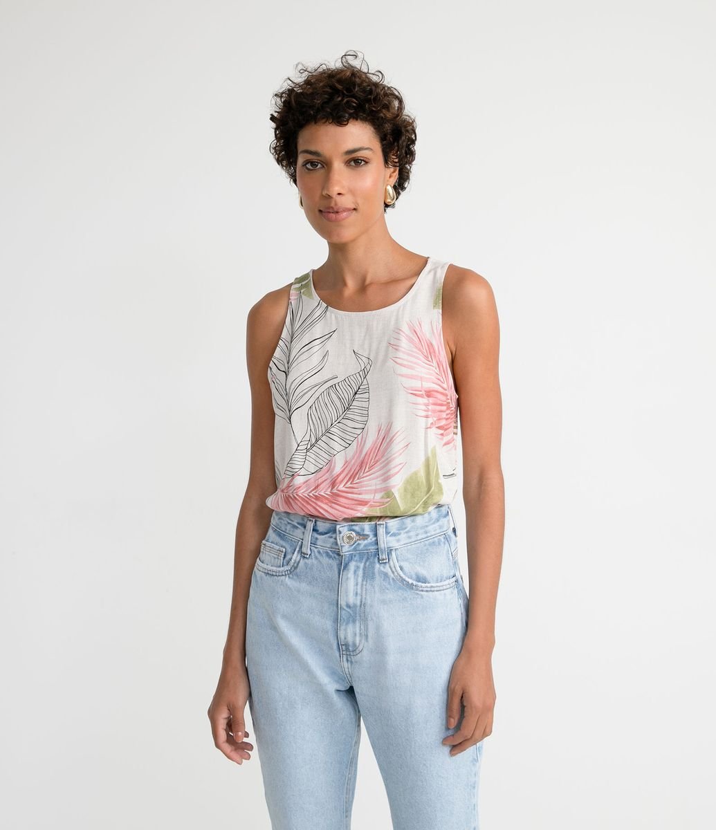 Blusa Regata em Viscose com Estampa de Folhagem Menor preço em Blusa Regata em Viscose com Estampa de Folhagem