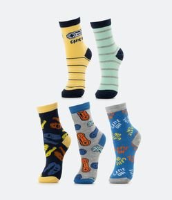 Kit 05 Pares de Meias Infantis em Algodão Estampadas - Tam 23/26 ao 31/34