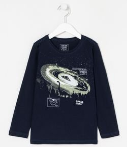 Camiseta Infantil Estampa Dino Space - Tam 5 a 14 anos